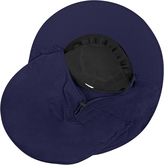 Rosoz Sun Hat for Men Women with Neck Flap,Wide Brim UPF50+ Fishing Hat with Detachable Face Cover Outdoor Sun Protection Hat