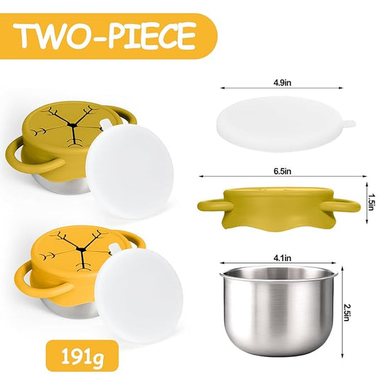 Mity rain 2-Pack Stainless Steel Snack Containers for Kids with Spill-Proof Silicone Lids & Handles - 3-in-1 Baby Snack Cups, Reusable No-Spill Toddler Snack Box, Perfect for On-The-Go Healthy Eating