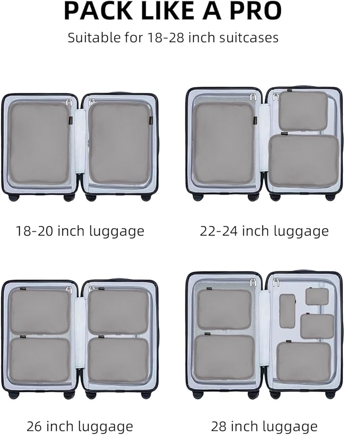 6 Set Compression Packing Cubes for Travel, Large Medium Small Luggage Organizers, Storage Bags for Clothes (6 Pack, Silver Gray)