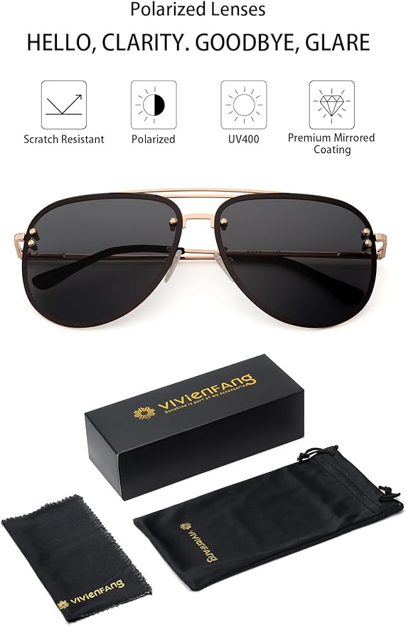 Trendy Oversized Aviator Sunglasses for Women 2025, Cute Retro Aviator Sun Glasses UV Protection Big Shades VF2203