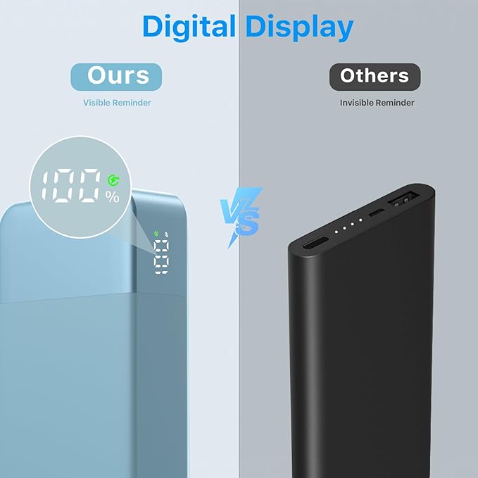 NOBIS Portable Charger, 10000mAh Power Bank Fast Charging, Battery Pack with C to C Cable, Battery Bank with Digital Display for iPhone iPad Android etc (Blue, 35W)