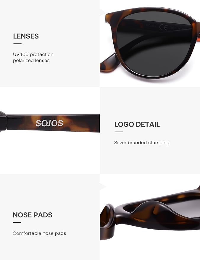 SOJOS Square Polarized Sunglasses for Women Men Vintage Style Larger Fit Shades SJ2642
