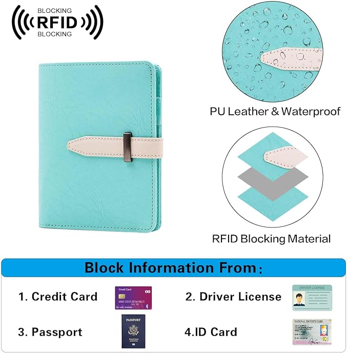 Deziliao Passport Wallets, Mulit-Purpose RFID Blocking Passport Holder AirTag Wallet, Travel Wallet（Blue-White）