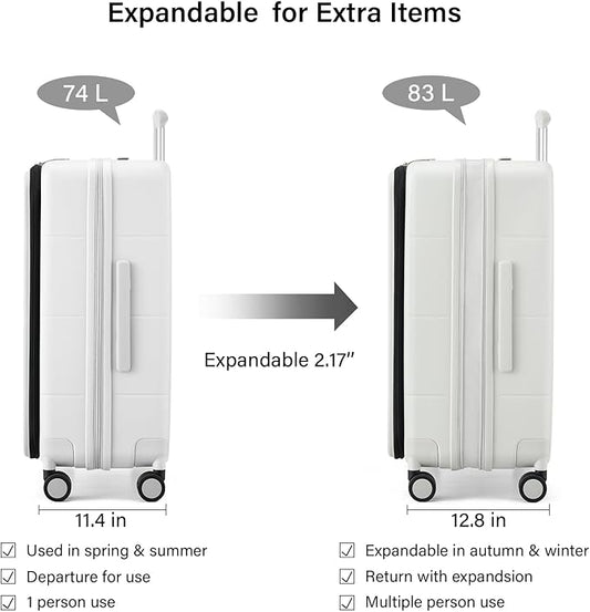Hanke Hardside Expandable Checked Luggage, 24 Inch Top Opening Trunk Luggages with Spinner Wheels, All-PC Hard Shell Suitcase, Lightweight TSA Checked-Medium(Smoke White, 83L)