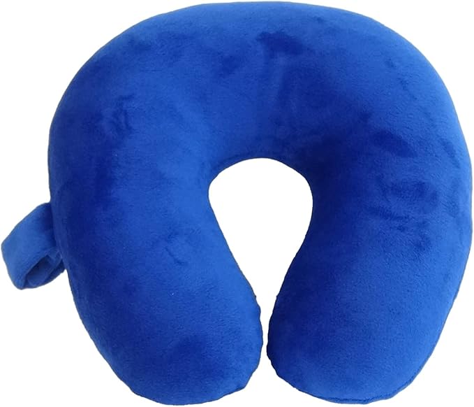 Kids Travel Neck Pillow - Cozy Soft Microfiber, Compact Design for Airplane, Car Seat, or Toddler Travel Support – Blue