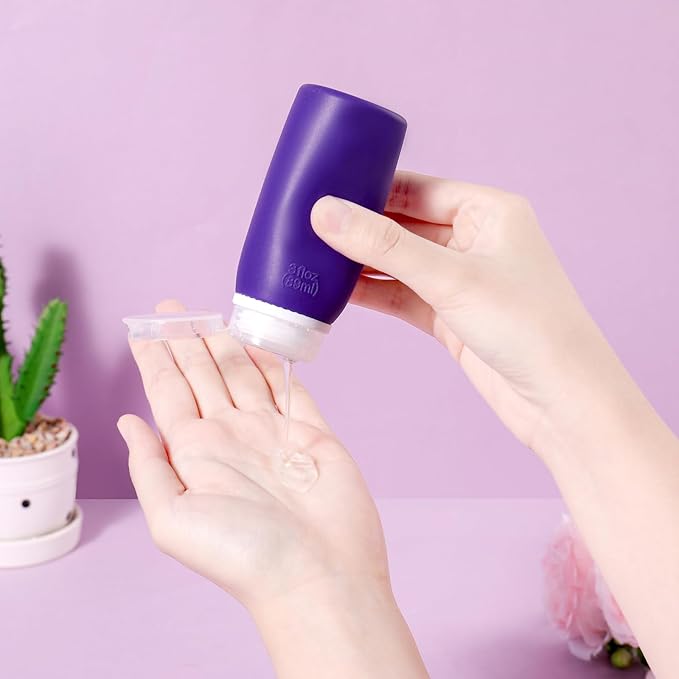 Muslish 21 Pack Travel Bottles for Toiletries, Leak-Proof TSA Compliant Silicone Travel Size Containers for Shampoo and Conditioner, BPA Free with Toiletry Bag (Purple)