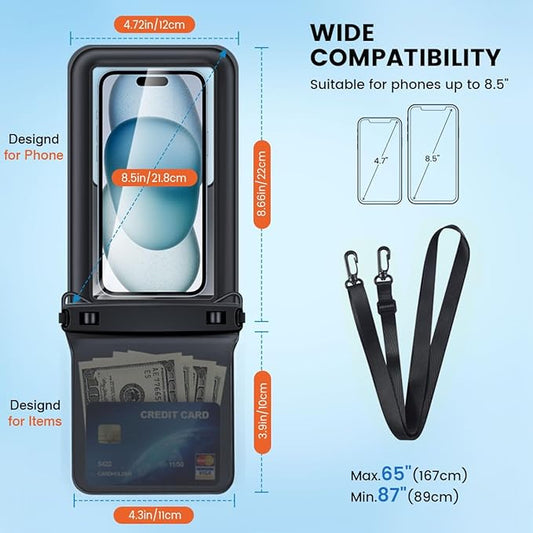 Floating Waterproof Phone Pouch - 2 Pack IPX8 Waterproof Phone Bag with Double Space, Waterproof Phone Case with Lanyard for iPhone 17 16 15 14 13 Pro Max Galaxy S24+ S23, Beach Cruise Ship Essentials