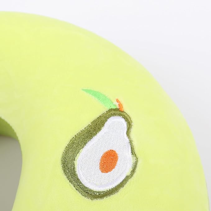 Kids Neck Pillow for Travel with Sleep Eye Mask, Cute Travel Neck Pillow, Memory Foam Flight Sleeping Headrest Pillow for Boys & Girls, Airplane, Train, Car, Home Use - Little Avocado