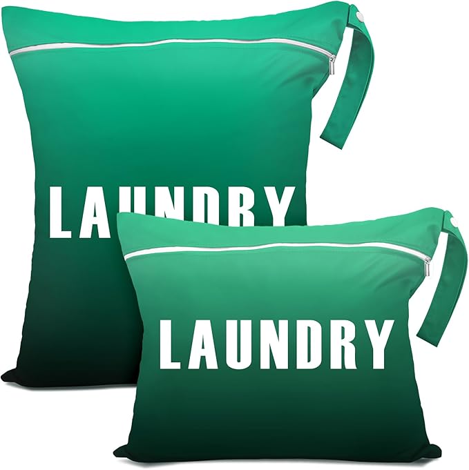 2 Pcs Large Travel Laundry Bags - Waterproof Wet/Dry, Washable, Dirty Clothes, Bathing Suit, Workout, Gym Clothes, Swimming, Yoga (Green+Dark Green)