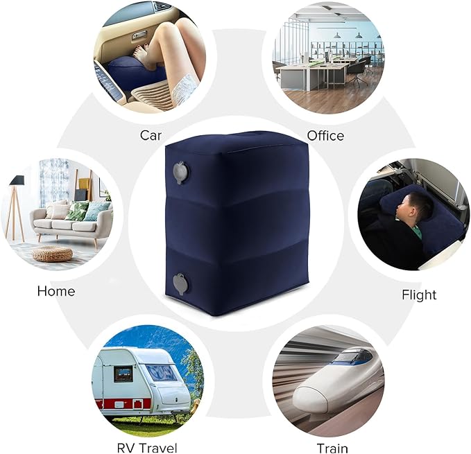 Inflatable Travel Foot Rest Pillow, Kids Airplane Bed, Adjustable Height Leg Pillow for Air Travel, Make a Flat Bed for Kids and Toddlers, Great for Airplane, Train, car（Blue, 1 Pack）