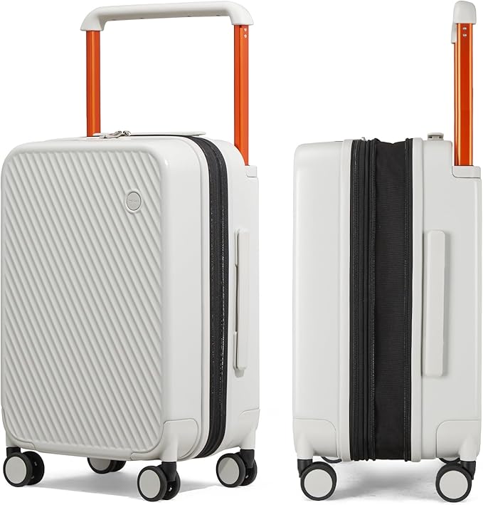 mixi Large Capacity Expandable Carry On Luggage Airline Approved 20'' Lightweight Luggage Wide Handle PC Hardshell Suitcases with Spinner Wheels & TSA Lock, Smoke White