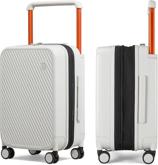 mixi Large Capacity Expandable Carry On Luggage Airline Approved 20'' Lightweight Luggage Wide Handle PC Hardshell Suitcases with Spinner Wheels & TSA Lock, Smoke White