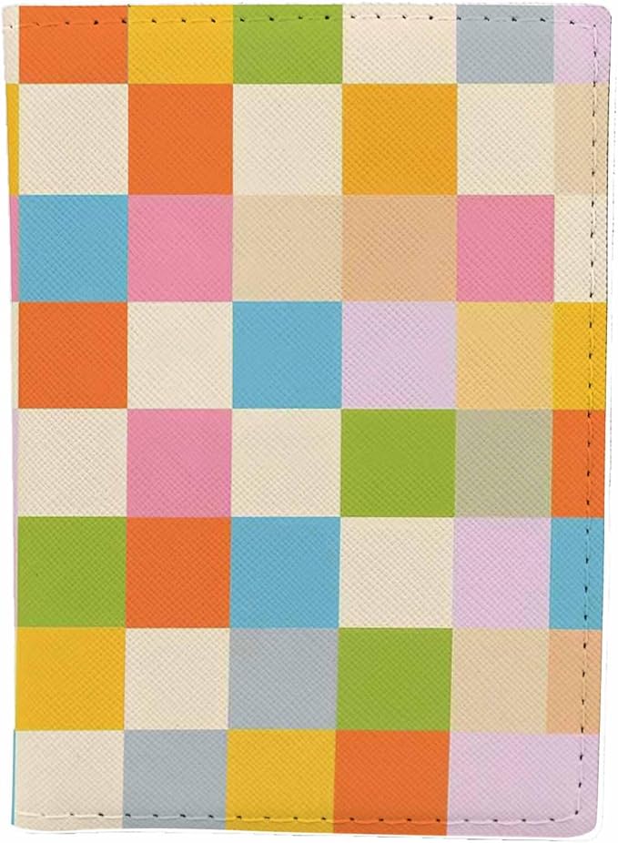 Colorful Checkered Passport Holder for Travel Abstract Chess Pattern PU Leather Passport Cover Wallet Cute Passport Card Holder for Women and Men