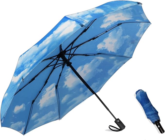 SIEPASA Windproof Travel Compact Umbrella-Automatic Umbrellas for Rain-Compact Folding Umbrella, Travel Umbrella Compact, Small Portable Windproof Umbrellas for Men Women Teenage. (Sky)