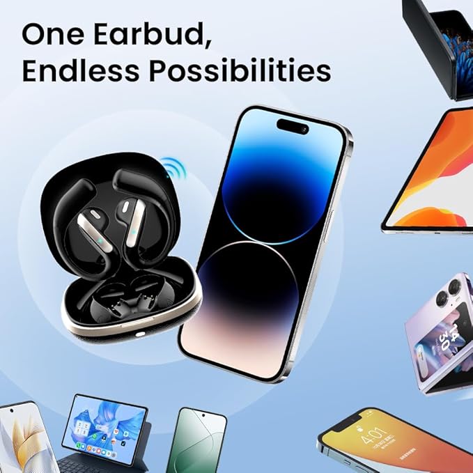 Open Ear Bluetooth 5.3 Earbuds, Wireless Headphones Sport Over Earphones Built-in Mic with Ear Hooks, 58H Playtime Ear Buds Fast Charging, IPX7 Waterproof for Running/Workout-White
