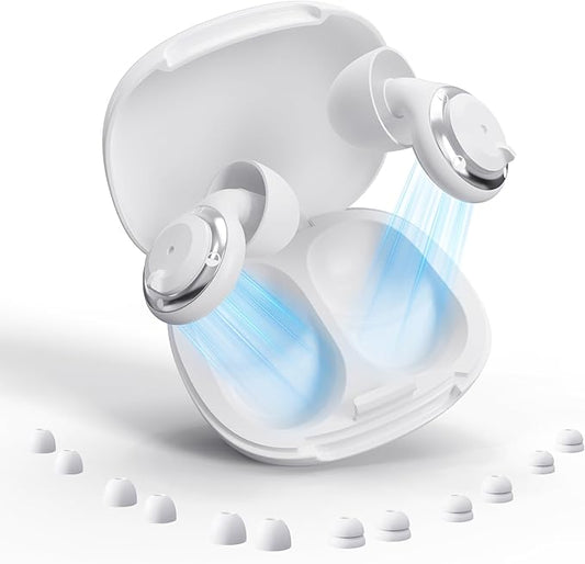 Adjustable Noise Cancelling Earplugs - 3 Modes Noise Reduction Ear Plugs (17-35dB) for Sleeping, Snoring, Travel & Concerts | 7 Pairs Silicone Tips (XS/S/M/L) | Magnetic Carry Case | White