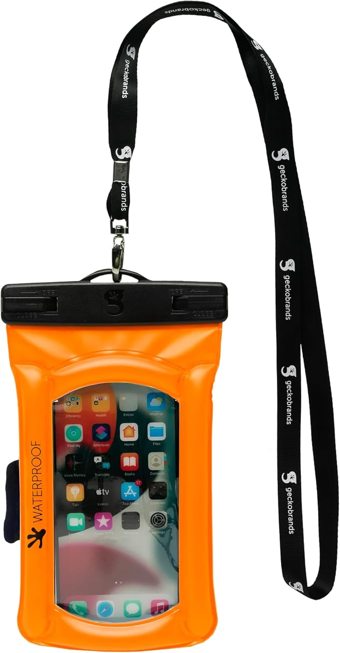 geckobrands Float Phone Dry Bag with Arm Band - Floating Watertight Dry Bag Phone Pouch, Fits Most iPhone and Samsung Galaxy Models Orange