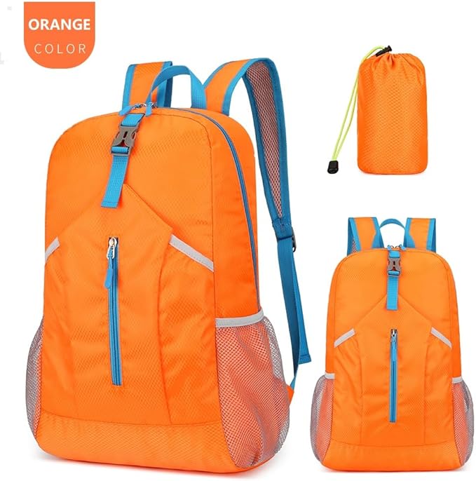 25L Foldable Hiking Backpack Lightweight Packable Basic-Daypack Collapsible Bag Water-Resistant Travel Men Women Camping Cycling Outdoor (Orange)