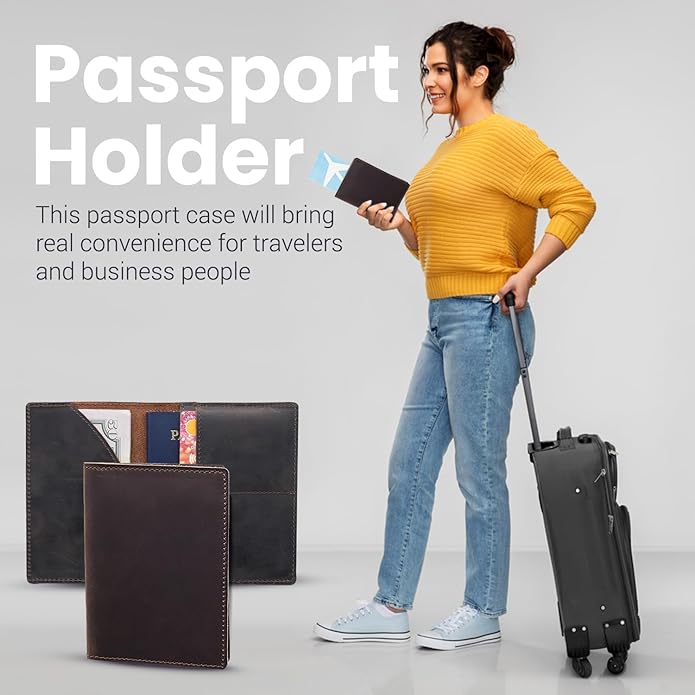 Retro Travel Genuine Leather Passport Holder with Folding Wallet Design