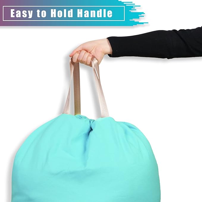 LOLOMLO Extra Large Canvas Laundry Bags with Handles & Drawstring Closure, Heavy Duty Tears Resistant Clothes Storage Travel Bags,25.5"x34",Lake Blue