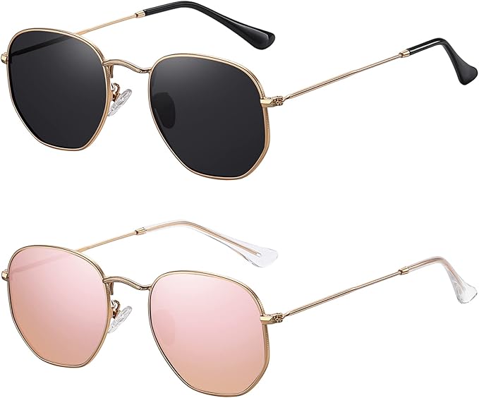 MEETSUN Polarized Hexagon Sunglasses for Women Men Polygon Square Sun Glasses UV400 Protection Metal Frame