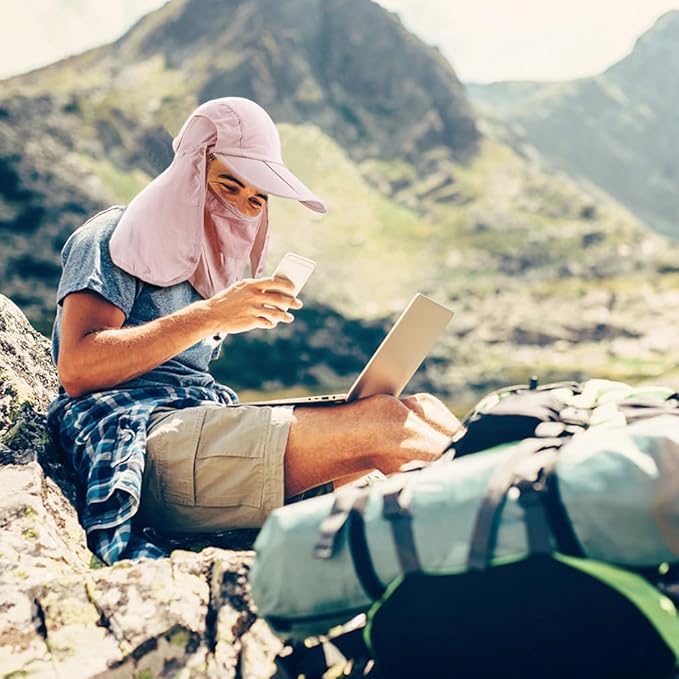 Foldable Sun Cap, Fishing Hats, UPF 50+ Protection Caps with Face Mask Neck Flap