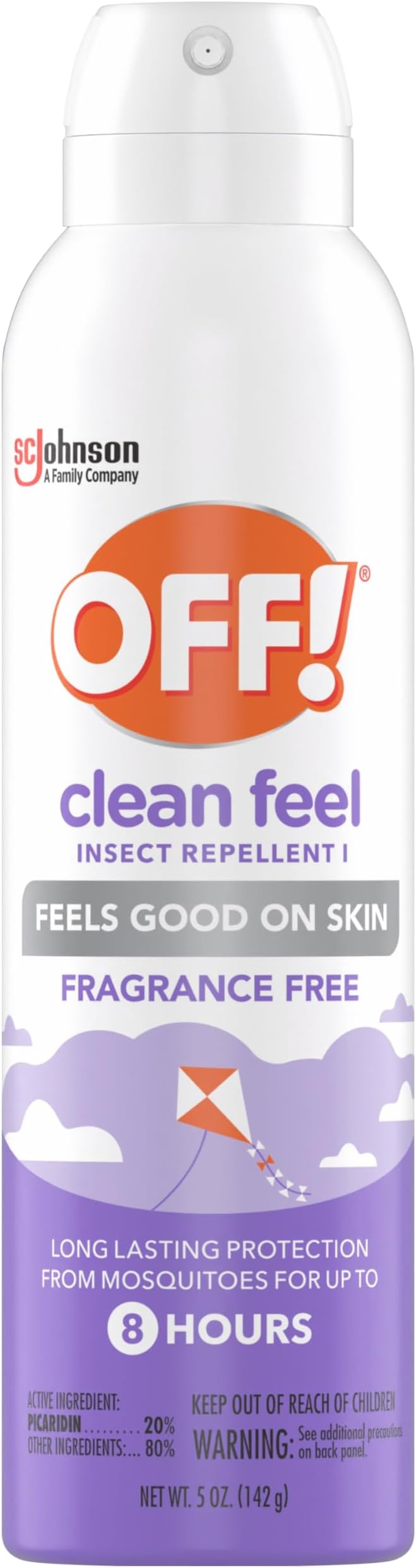 OFF! Clean Feel Insect Repellent Aerosol with 20% Picaridin, Bug Spray with Long Lasting Protection from Mosquitoes, Feels Good on Skin, 5 oz