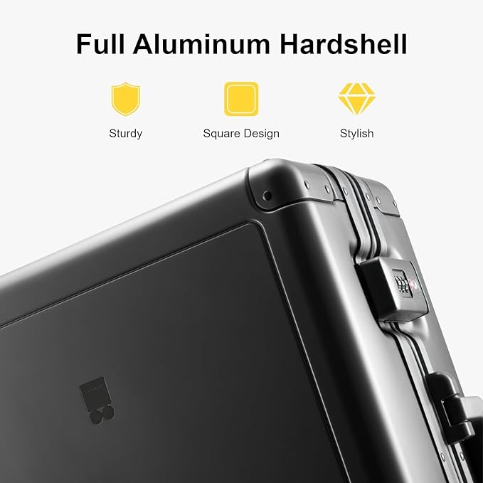 LEVEL8 Gibraltar Aluminum Zipperless Luggage 20 Inch, Hardside Carry on Suitcases with Wheels Tsa Lock, 8 Spinner Wheels, Dark Grey