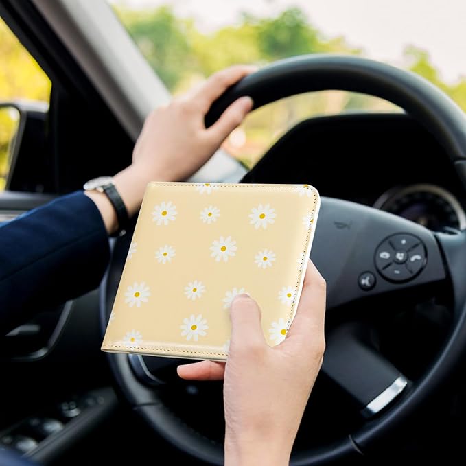 CoBak Car Registration and Insurance Holder - Small and Lightweight Vehicle Glove Box Car Organizer, Auto Truck Comparment Accessories Case for Essential Document, Driver License (Daisy)