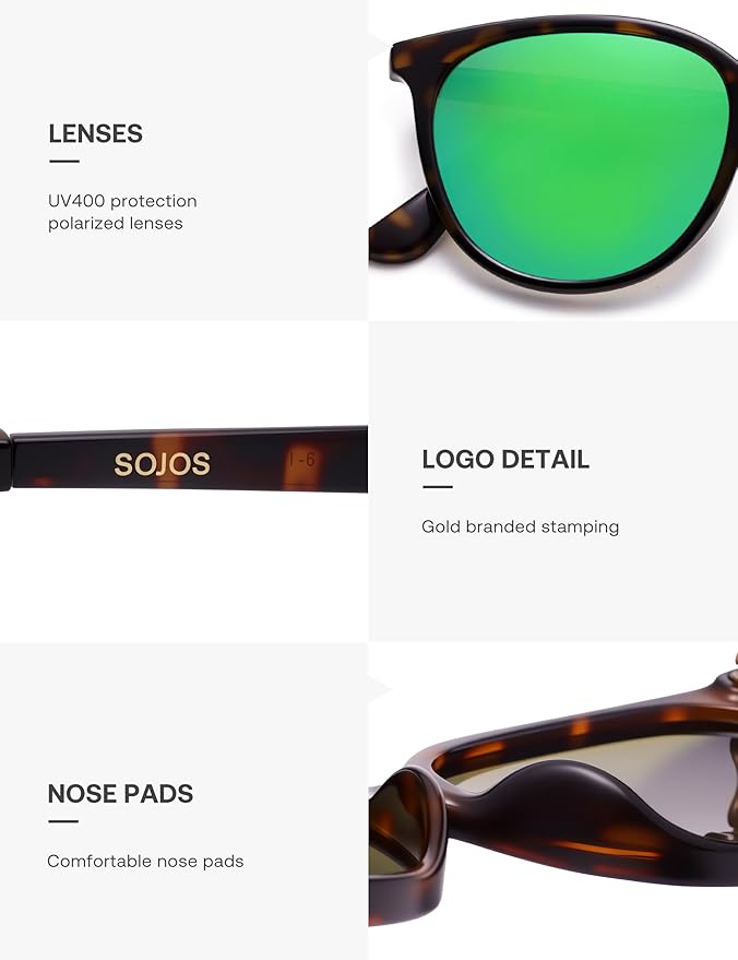 SOJOS Square Polarized Sunglasses for Women Men Vintage Style Larger Fit Shades SJ2642
