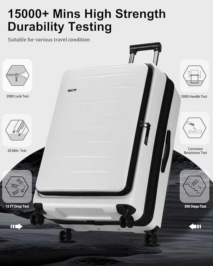 Luggage Sets 2 Pieces, 20 Inch Carry On Luggage and Expandable 28 Inch Checked Luggage with Spinner Wheels, Lightweight ABS+PC Hard Shell Suitcase with Front Opening, TSA Lock (White, 20/28)