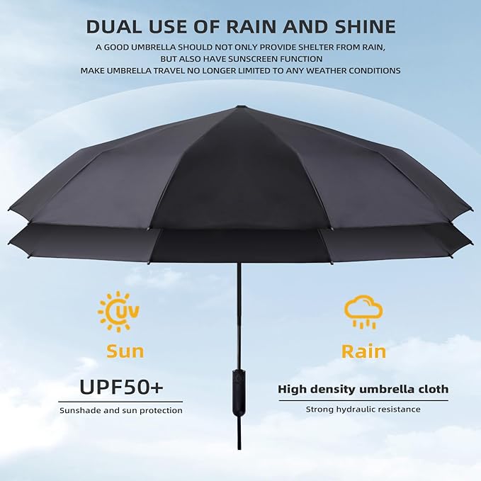 Folding Umbrella Anti-UV Compact Durable Folding Umbrella Auto Open Close Windproof Travel Umbrella Premium Grip Fits Backpack