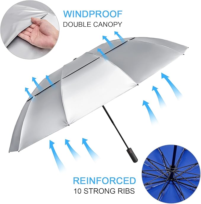 G4Free 46 Inch Inverted Small Travel Umbrella Compact, Reverse UPF 50+ UV Protection Umbrella 10 Ribs Windproof for Rain Double Canopy with Vent Automatic Open Close