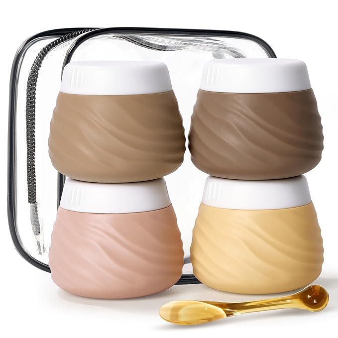 Travel Containers for Toiletries, Silicone Jar with Lid Eternal Moment, TSA Approved Travel Size Bottles with Clear Bag, Leak-proof Traveling Accessories Cosmetic for Lotion Face Body Cream (4 Pack)