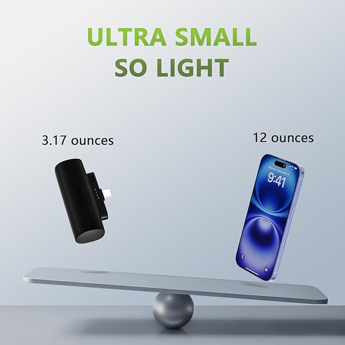 Miady 2-Pack 5000mAh Mini Portable Charger with Built-in Type C Connector, 5V 2.4A USB-C Output Fast Charging Small Power Bank, Compact Battery Pack Compatible with iPhone 17/16/15 Galaxy S24/S22 iPad