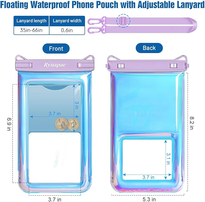 Waterproof Phone Pouch Floating for Beach Essentials, IPX8 Underwater Cell Phone Holder with Lanyard for iPhone 16 15 14 Pro Max, Galaxy S24/23/22 (Iridescent - [10 inch], Extra Large [10inch])