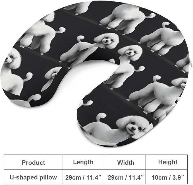 Breathable U-Shaped Neck Pillow Memory Foam Travel, Poodles in Grey and White U-Shape, Machine Washable Support Home Office