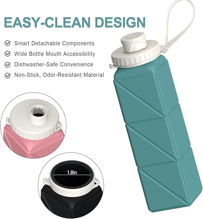 Collapsible Water Bottles 20.6oz, Silicone Foldable Portable Travel Water Bottle, BPA-Free, Leakproof Reusable for Traveling Camping Hiking Sports Outdoor, 3 Pack (Blue+Pink+Starlight)