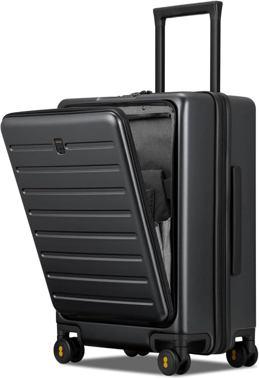 LEVEL8 Carry On Luggage with Compartment, 20 Inch Lightweight Hard Shell Rolling Suitcase with Wheels Airline Approved with Front Pocket, Double Tsa Locks, Grey