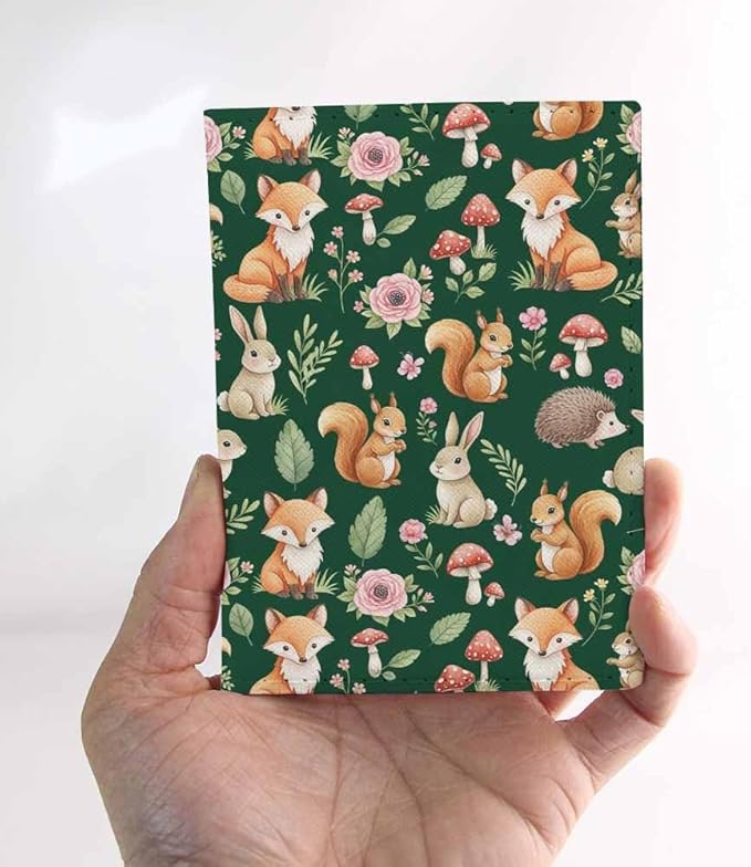 Fox Passport Holder for Travel Hedgehog Rabbit Animals and Plants PU Leather Passport Cover Wallet Cute Passport Card Holder for Women and Men