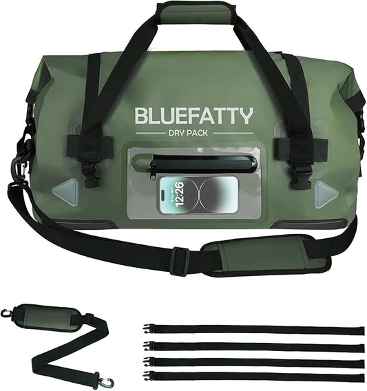 Waterproof Motorcycle Duffel Bag Roll Top Dry Duffel Bag with Quick-fixed Straps for Rafting, Boating, Kayaking, Travel, 50L(Army Green)