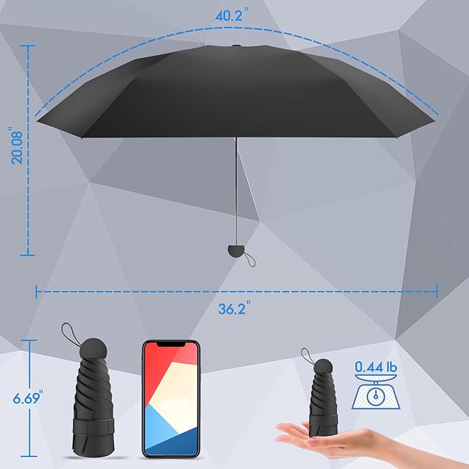 Windproof Mini Travel Folding Umbrella - UPF 50+ Sun & Rain Protection, Small Compact Lightweight Design Fits in Pocket or Bag, Eco-Friendly Fabric Wallet Umbrella for Commuter, Men Women Boys Girls