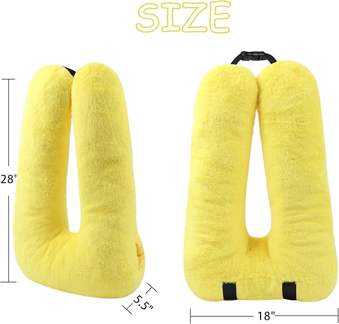 Kids Travel Pillow for Car Seat with Hand Muff, Cartoon Neck & Headrest Seat Belt Pillow for Car Road Trips Long-Distance Travel Sleeping Pillow for Adults and Children, Yellow