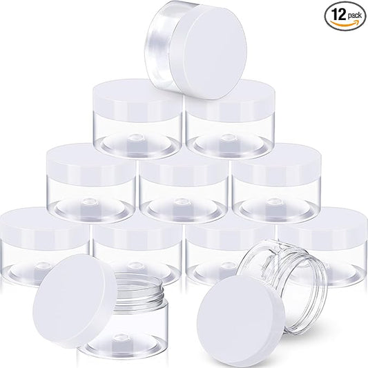 SATINIOR 12 Pack 4 oz Plastic Container Jars with Lids Round Clear Travel Cosmetic Container Jars for Toiletries, Lotion, Cream, Ointment, Makeup, Rhinestone, Sample, Kitchen Storage(White)