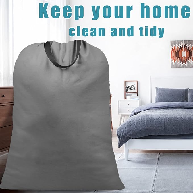 LOLOMLO Extra Large Canvas Laundry Bags with Handles & Drawstring Closure, Heavy Duty Tears Resistant Clothes Storage Travel Bags,25.5"x34",Dark Grey