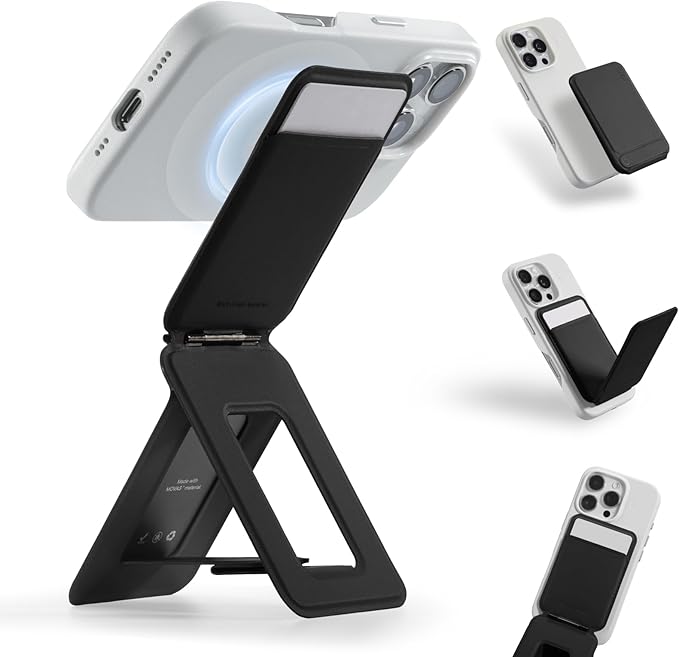 MOFT Phone Tripod Wallet, 3 in 1 Phone Stand Magnetic Wallet, NFC-Supported Magnetic Phone Stand, MOVAS Vegan Leather Adjustable Card Holder-Jet Black
