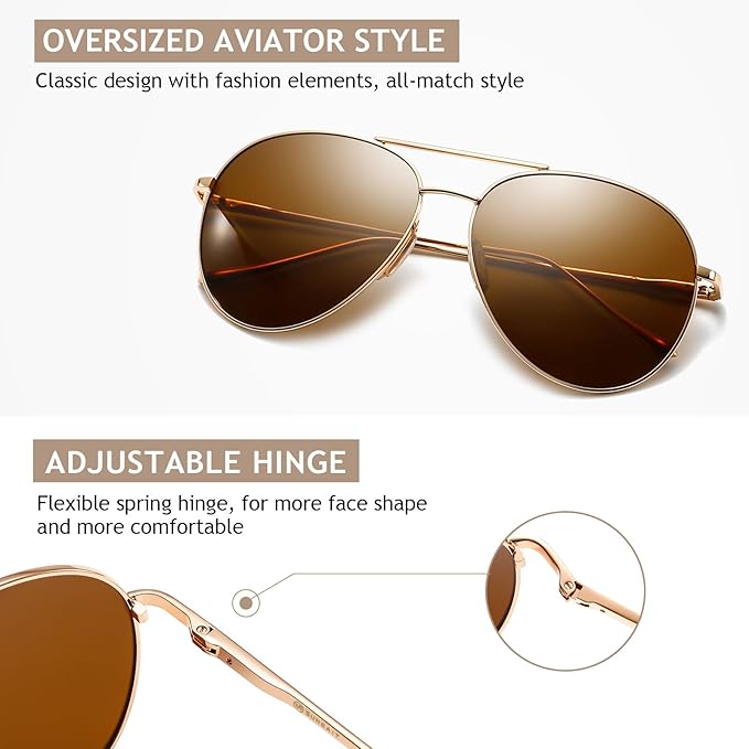 SUNGAIT Women's Lightweight Oversized Aviator Sunglasses - Classic Style Polarized Lens