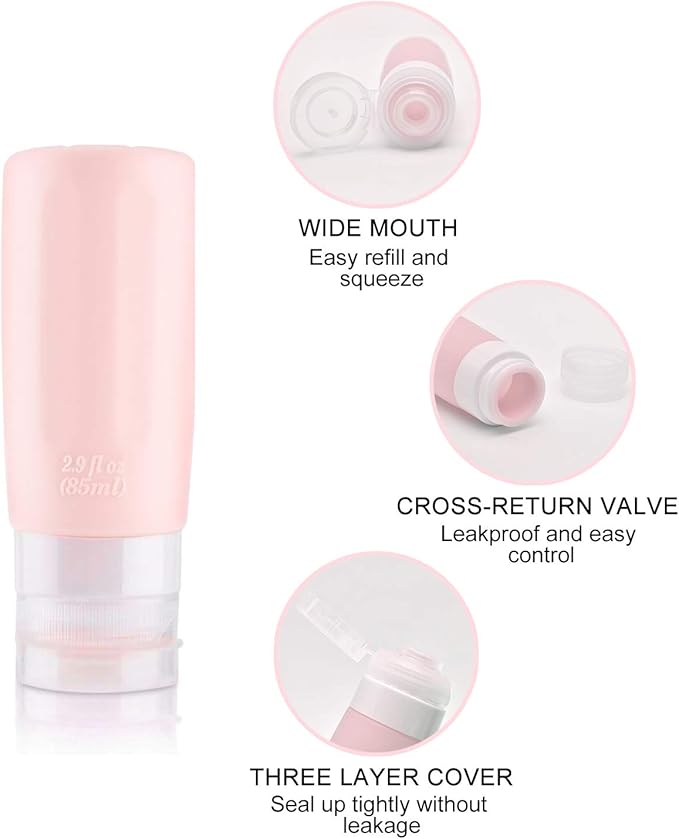 Travel Bottles Kit, TSA Approved Leak Proof Portable Toiletry Containers Set, Clear PET Flight Size Cosmetic Containers for Lotion, Shampoo, Conditioner Bottles with Toiletry Bag（Multiple colors）