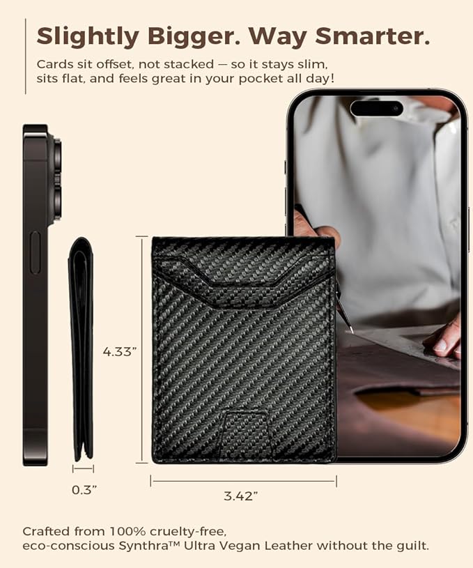 7Worldlet Slim RFID Blocking Wallets for Men Synthra™ Ultra Leather Bifold Minimalist Wallet 11 Cord Holder Thin Mens Wallet with Gift Box (Black+7Worldlet)