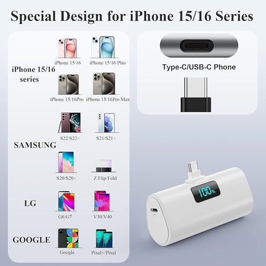 Mini Portable Charger for iPhone 17/16,Upgraded 5500mAh PD USB C Power Bank,Travel Essentials Pocket Phone Charger Battery Pack for iPhone 17/17 Pro Max/16/16 Pro/15 Series,Samsung Galaxy Android etc